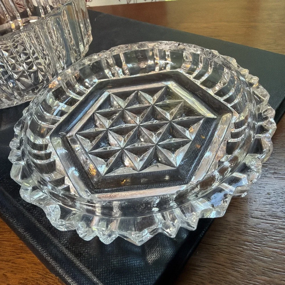 Vintage Pressed Glass Clear Vanity Lidded Powder Jar